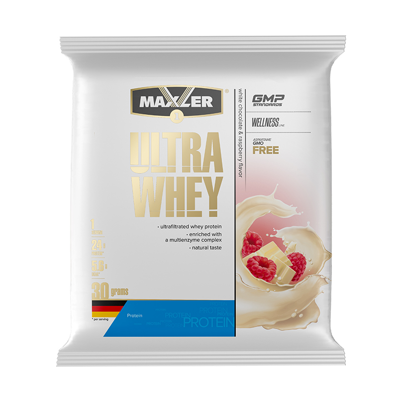 Ultra Whey, Белый шоколад-малина, 30 г, Maxler