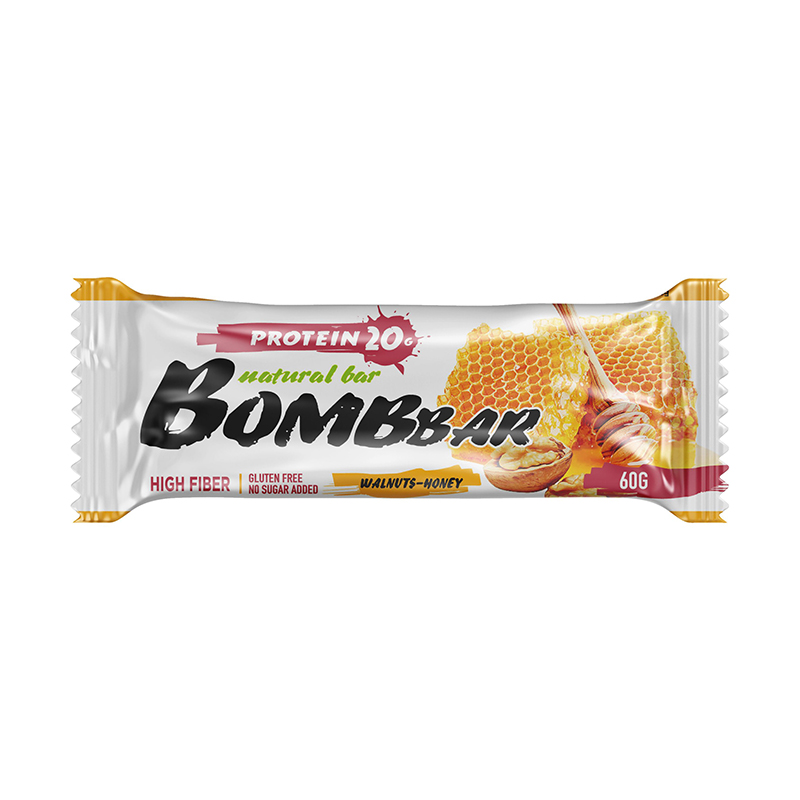 Батончик Bombbar, Грецкий орех с мёдом, 60 грамм, Bombbar