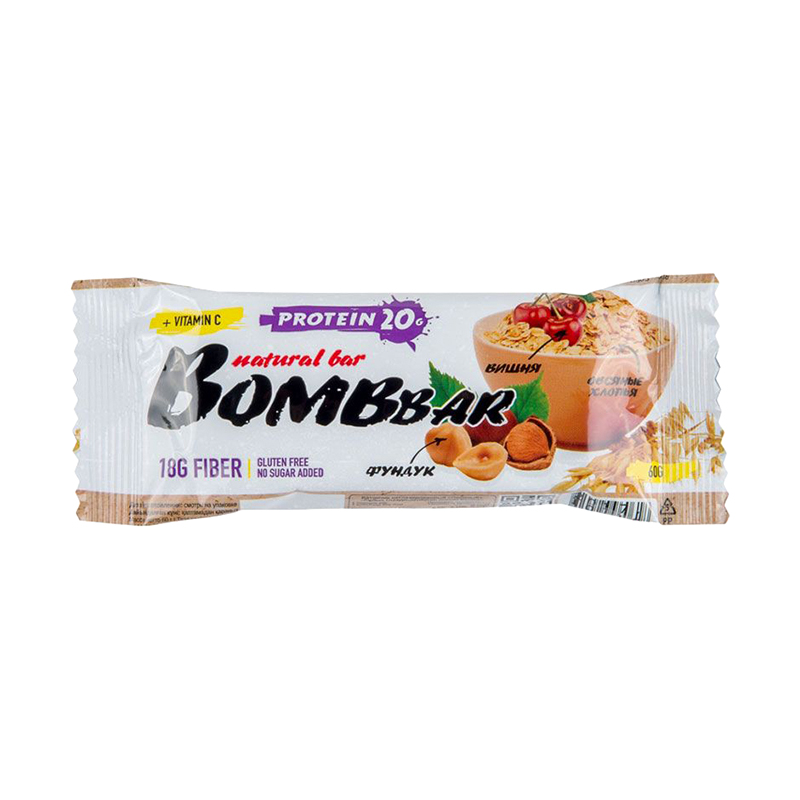 Батончик Bombbar, Овсяный с вишней, 60 грамм, Bombbar