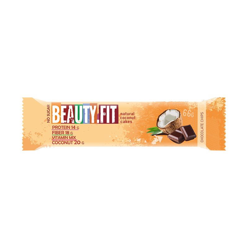 Кокосовое пирожное с протеином Low Carbs, Шоколадные чипсы, 66 г, Beauty Fit