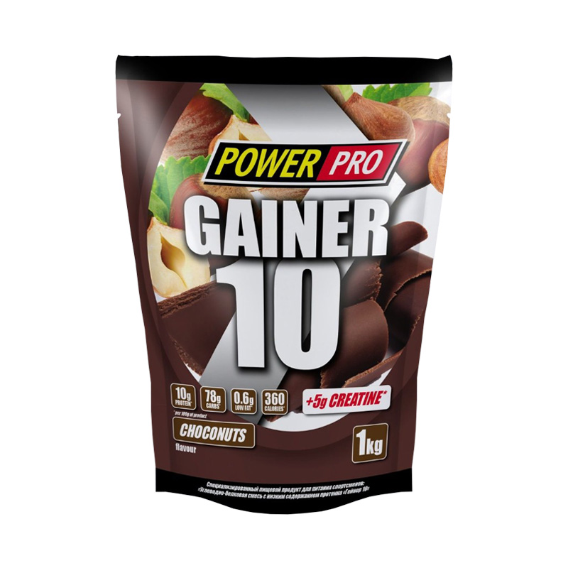 Gainer 10, Шоколад-орех, 1000 г, Power Pro