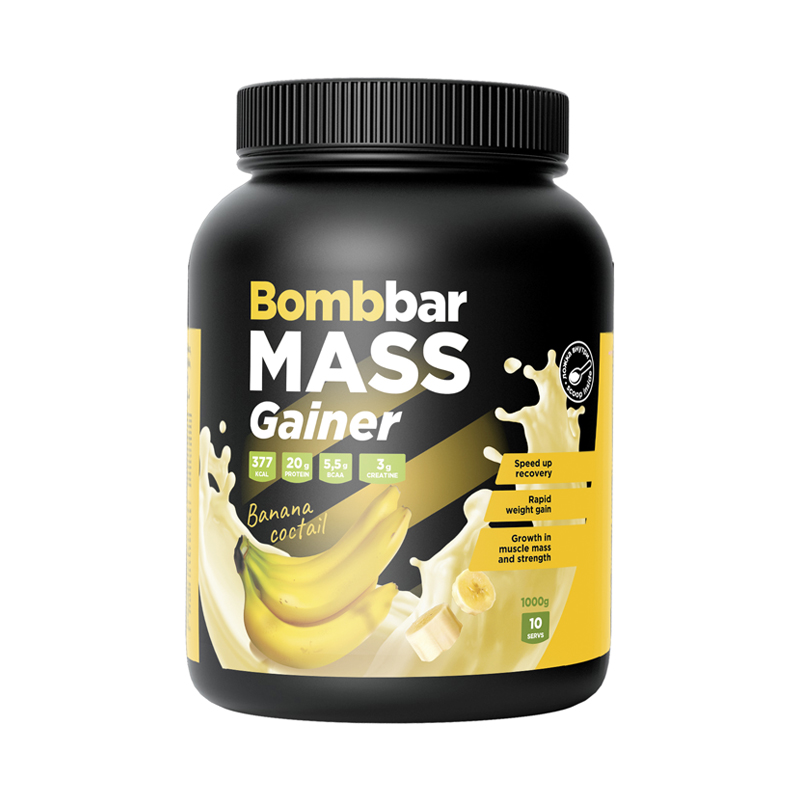 MASS Gainer, Банановый коктейль, 1000 г, Bombbar