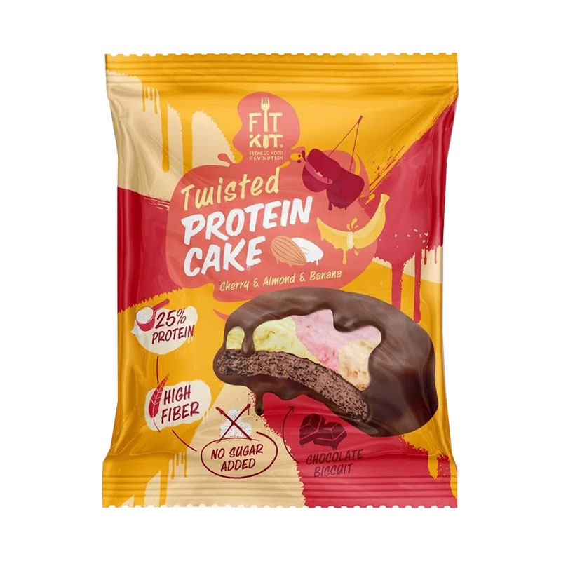 Twisted Protein Cake, Вишня-миндаль-банан, 70 грамм, FIT KIT