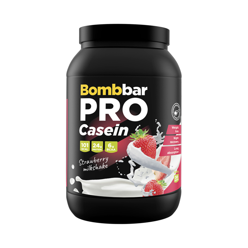 PRO Casein Клубничный милкшейк 900 г Bombbar
